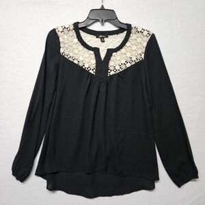 Monteau Chiffon Blouse Lace Longsleeve Top Size Medium